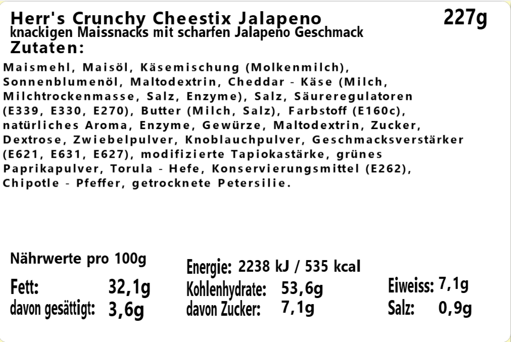 Herr's Jalapeno Cheese Curls 170g USA